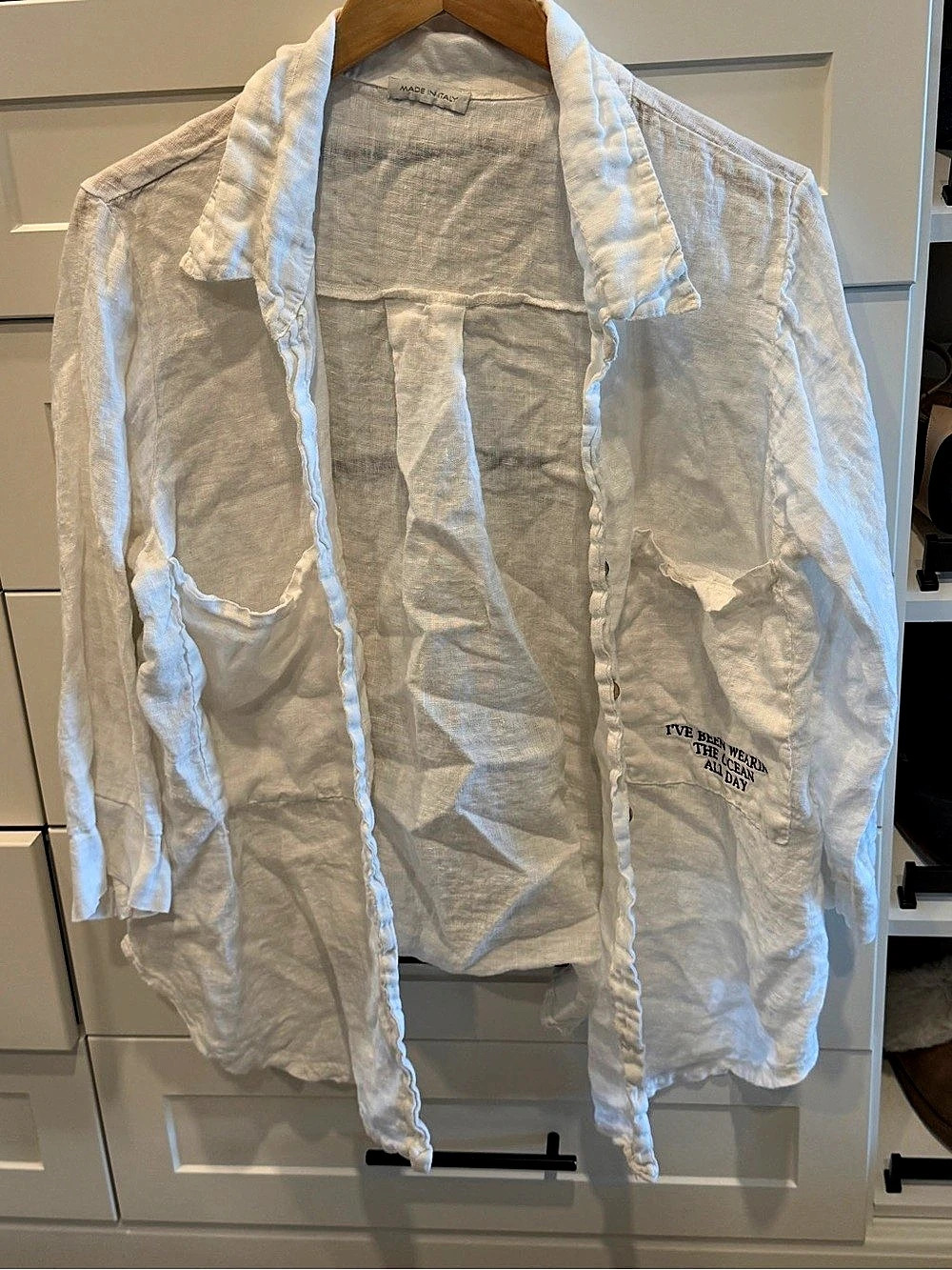 Made in Italy Linen-Look Button Down Shirt in White